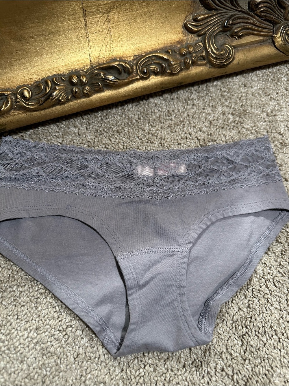New Pink Victoria's Secret Dark Gray Low Rise Hip Hugger Lace Trim Size XS 2013